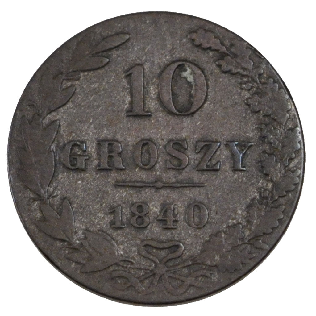 POLAND, 10 Groszy, 1840, Moneta Wschovensis, KM #113a, AU(50-53), Silver, 19,...