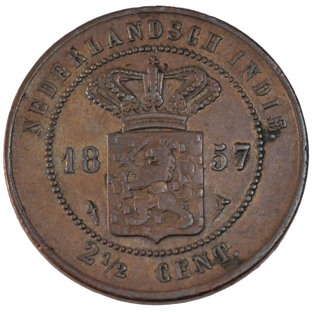 Dutch East India, 2 1/2 Cent, 1857, KM #308, EF(40-45), Copper, 12.14