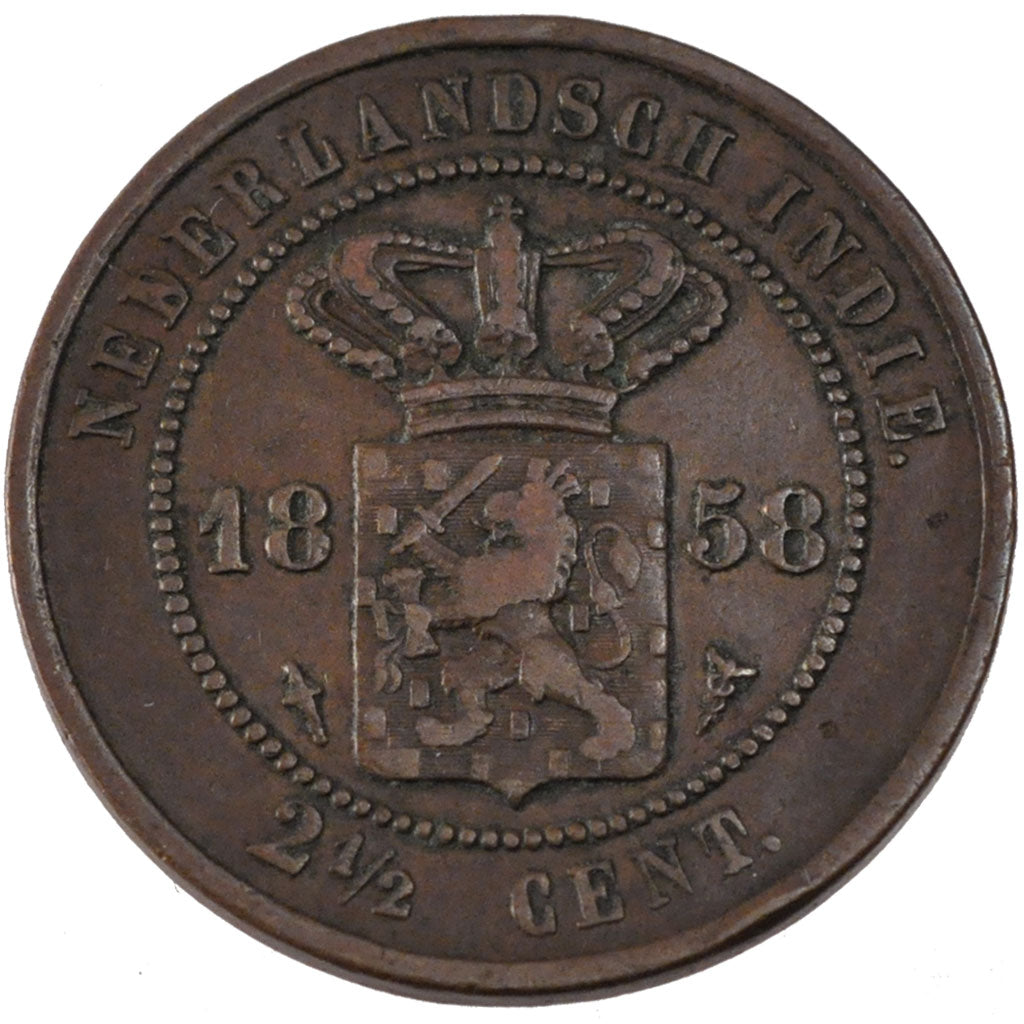 Indie Orientali Olandesi, 2 1/2 Cent, 1858, BB, Rame, KM:308