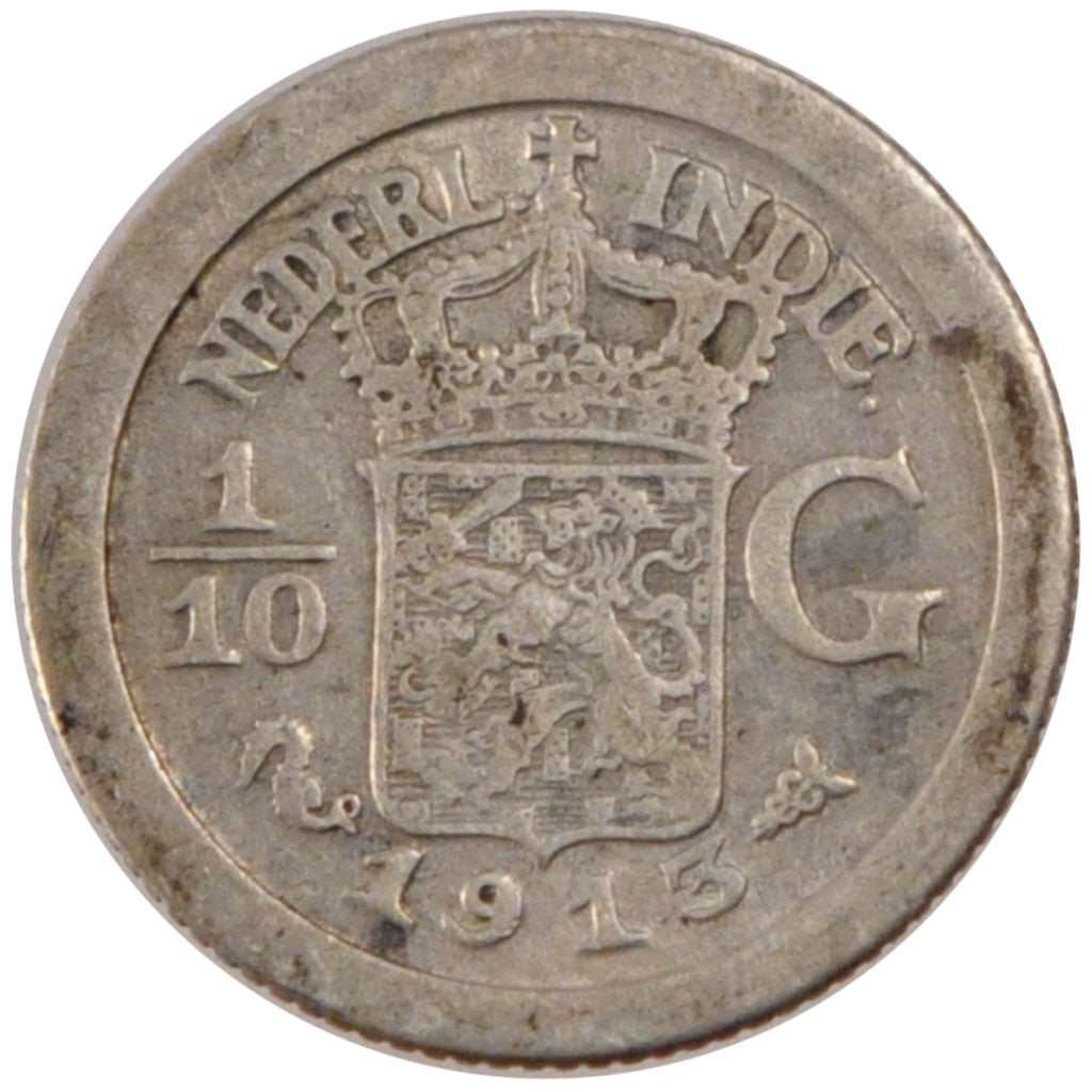 Dutch East India, 1/10 Gulden, 1913, KM #311, EF(40-45), Silver, 1.23