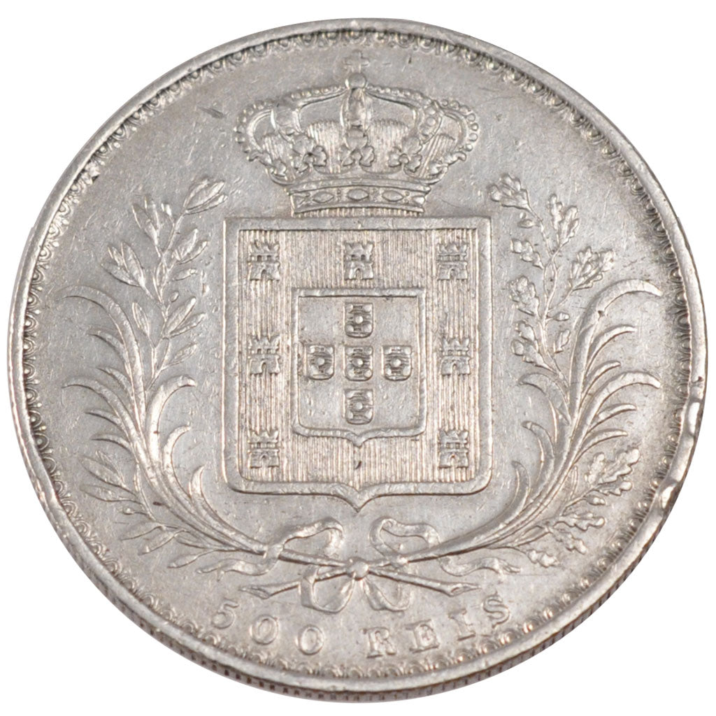PORTUGAL, 500 Reis, 1889, KM #509, EF(40-45), Silver, 12.48