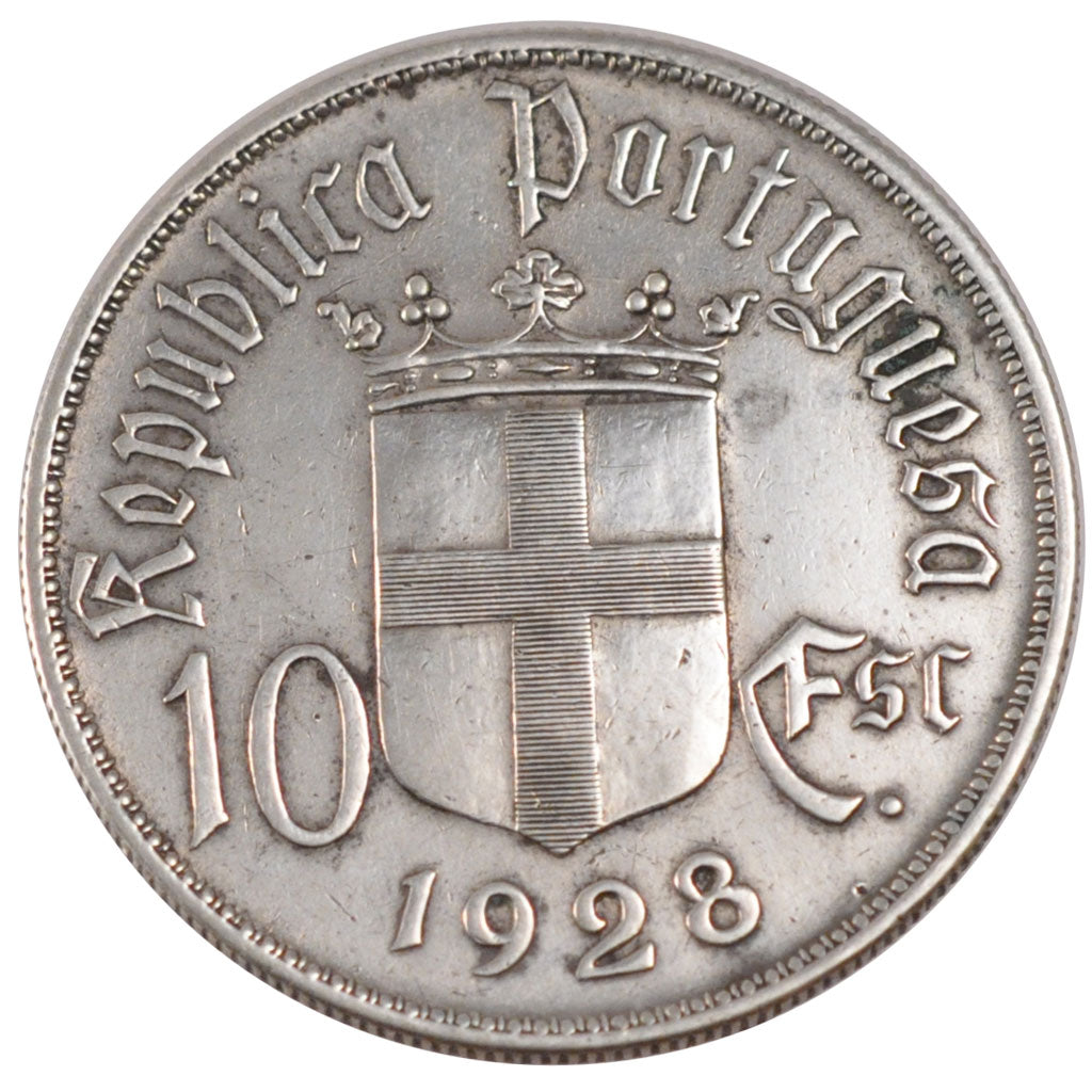 PORTUGAL, 10 Escudos, 1928, KM #579, EF(40-45), Silver, 30, 12.49