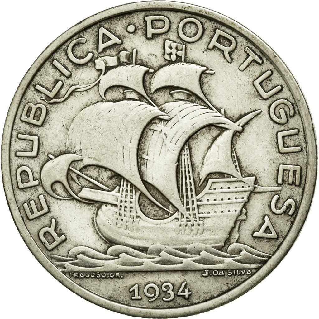 Moneta, Portugal, 10 Escudos, 1934, AU(50-53), Srebro, KM:582