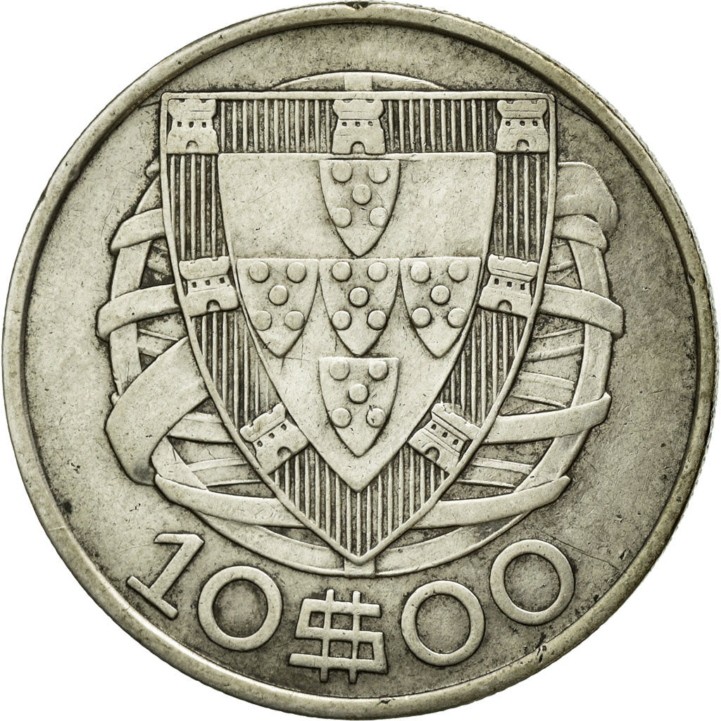 Moneta, Portugal, 10 Escudos, 1934, AU(50-53), Srebro, KM:582