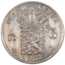 Dutch East India, 1/10 Gulden, 1857, KM #304, MS(60-62), Silver, 1.25