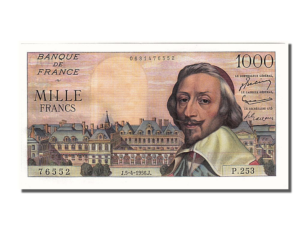 Banknote, France, 1000 Francs, 1 000 F 1953-1957 ''Richelieu'', 1956