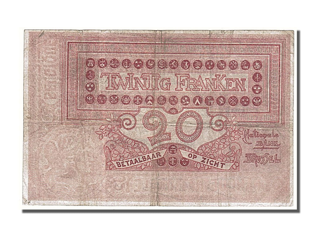 Belgium, 20 Francs, 1914, KM #67, 1914-04-17, EF(40-45), 2387R
