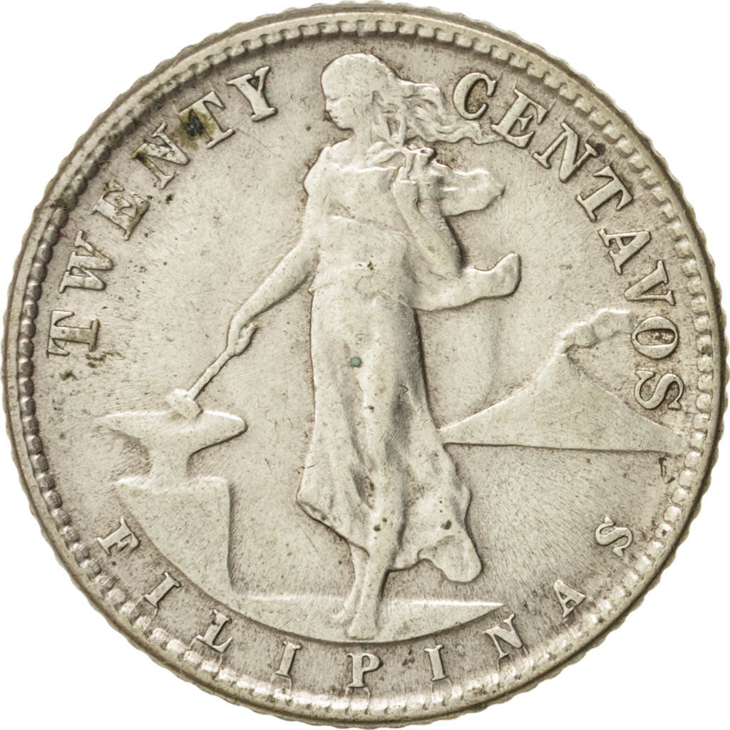 Philippines, 20 Centavos, 1944, Denver, AU(55-58), Silver, KM:182