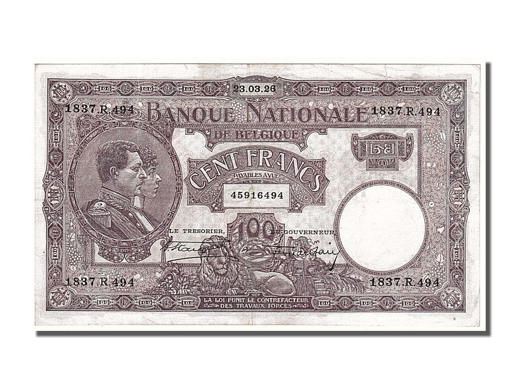 Belgium, 100 Francs, 1926, 1926-03-23, AU(50-53), 1837.R.494