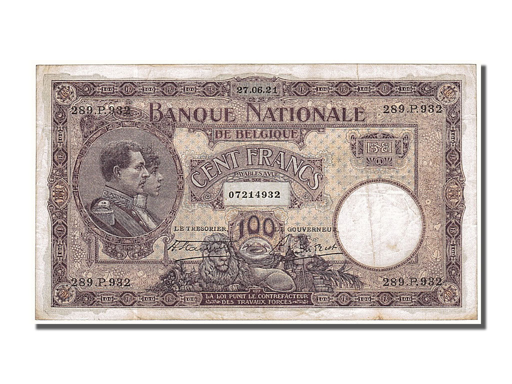 Belgium, 100 Francs, 1921, KM #95, 1921-06-27, EF(40-45), 289.P.932
