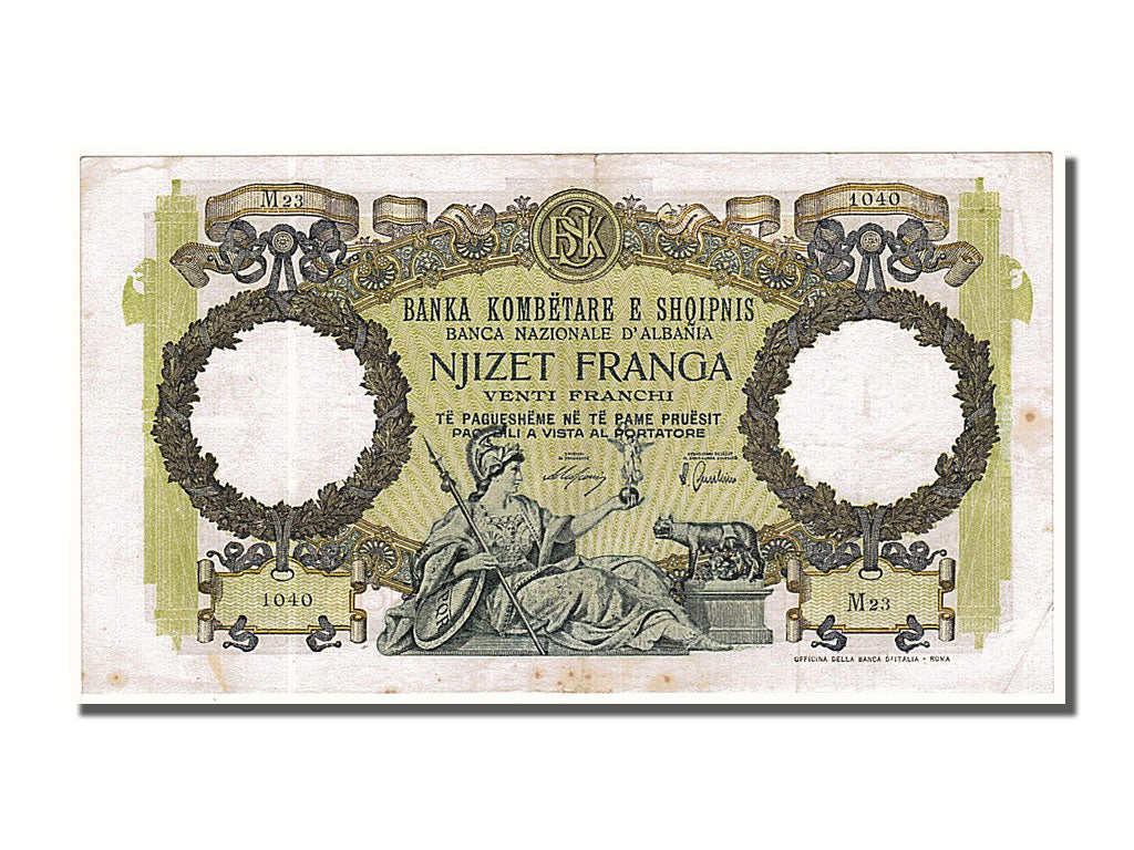 Albania, 20 Franga, 1939, KM #7, AU(55-58), M23