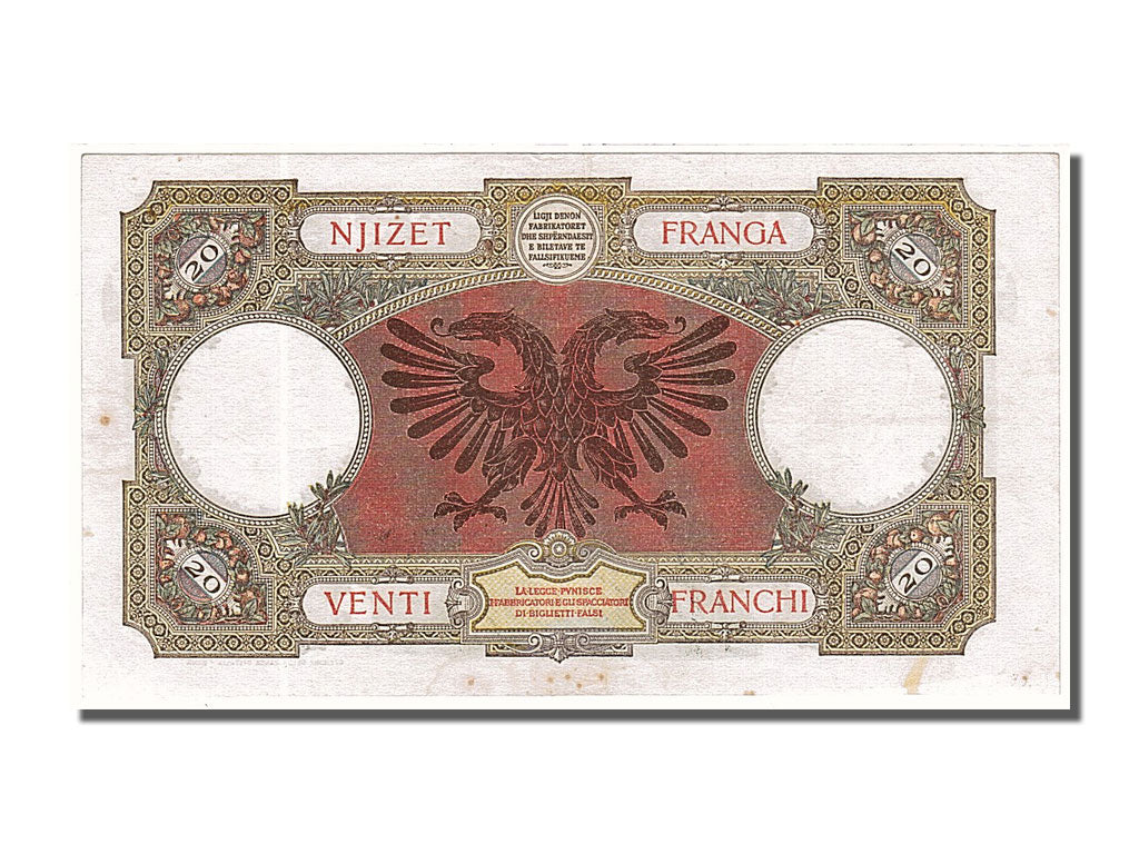 Albania, 20 Franga, 1939, KM #7, AU(55-58), M23
