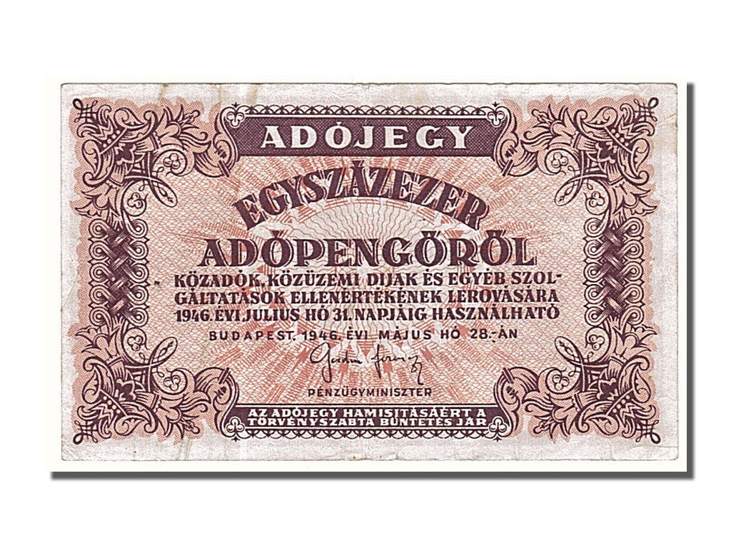 Banknote, Hungary, 100,000 (Egyszázezer) Adópengö, 1946, EF(40-45)