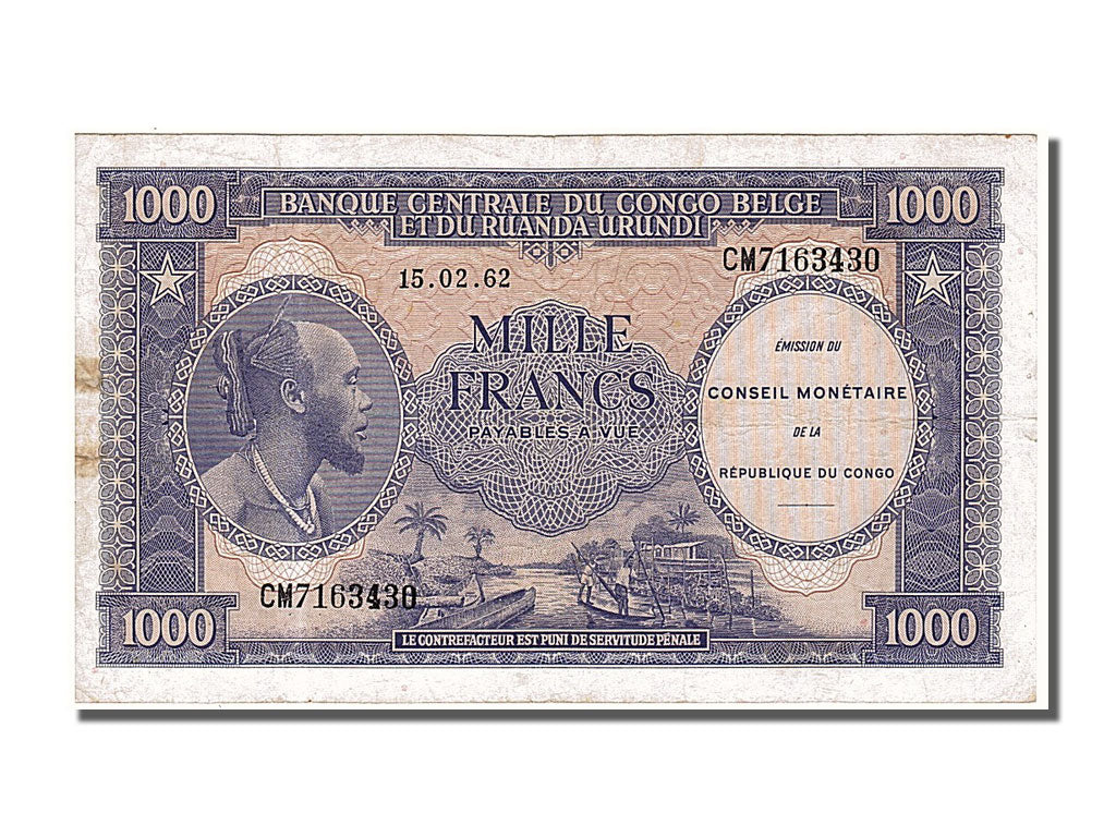 Congo Democratic Republic, 1000 Francs, 1962, KM #2a, 1962-02-15, EF(40-45), CM