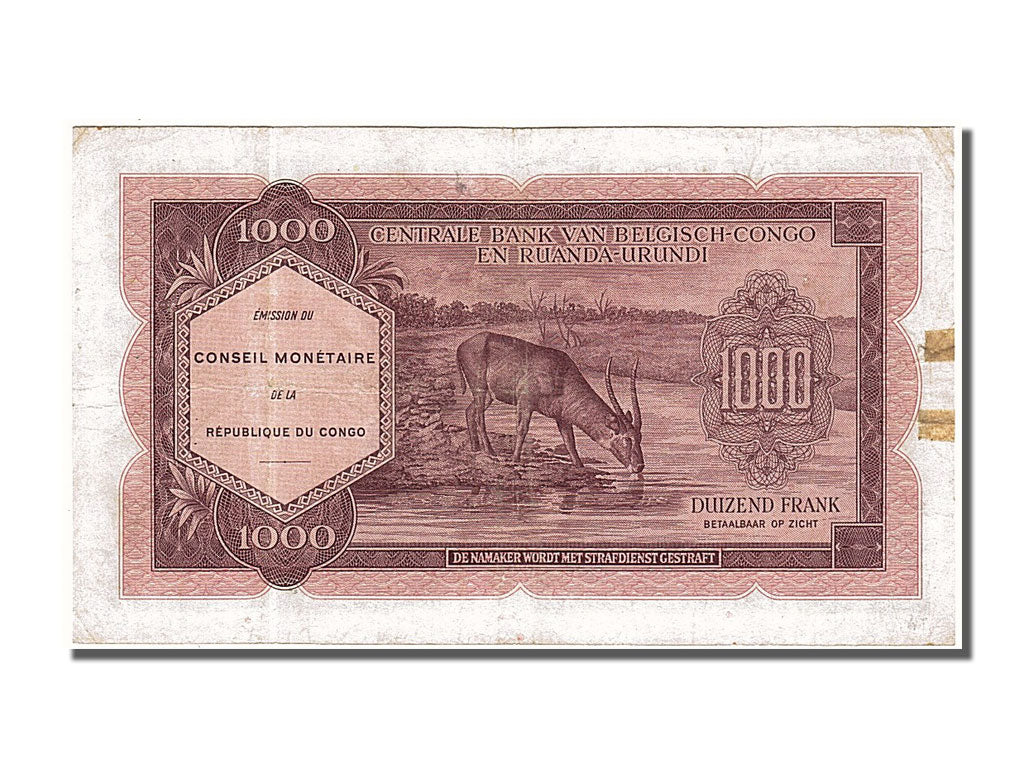 Congo Democratic Republic, 1000 Francs, 1962, KM #2a, 1962-02-15, EF(40-45), CM