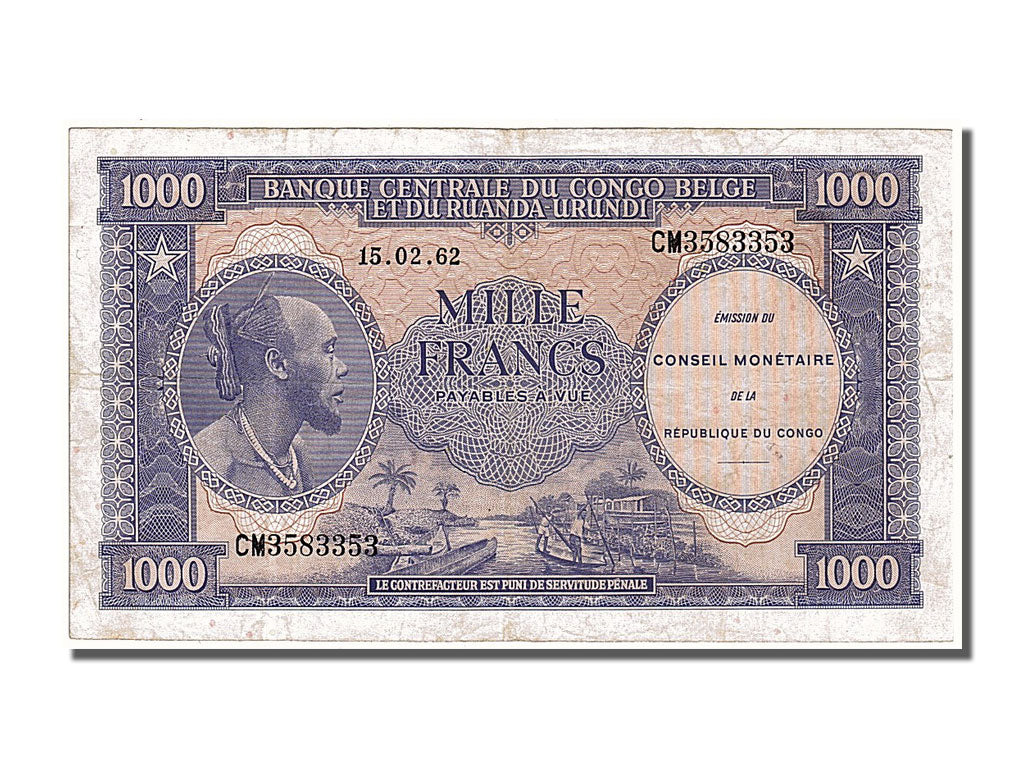 Banknote, Congo Democratic Republic, 1000 Francs, 1962, 1962-02-15, AU(50-53)