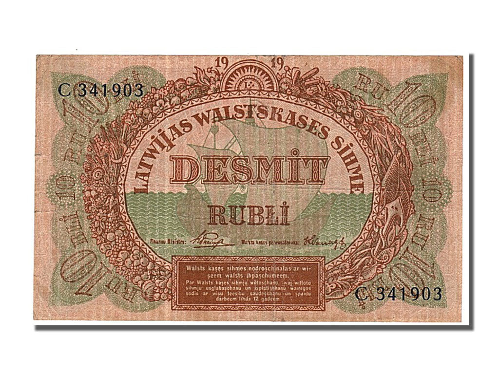 Latvia, 10 Rubli, 1919, KM #4e, EF(40-45), C341903