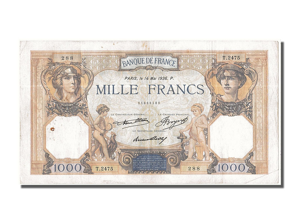 Banknote, France, 1000 Francs, 1 000 F 1927-1940 ''Cérès et Mercure'', 1936