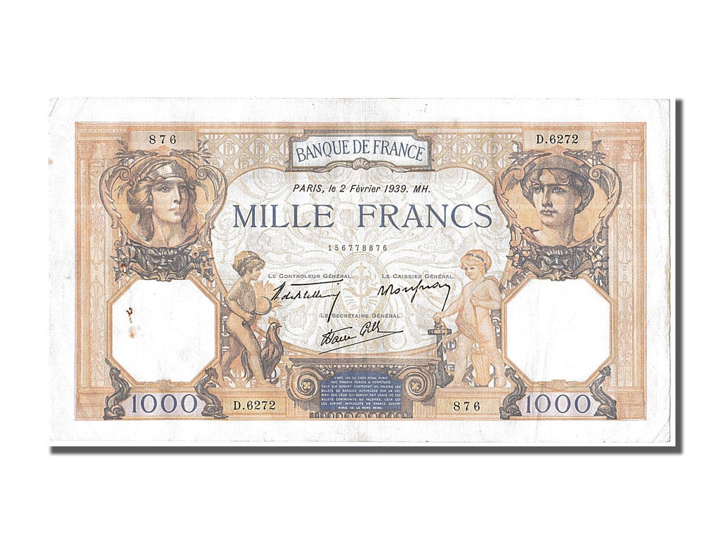 France, 500 Francs, 1 000 F 1927-1940 ''Cérès et Mercure'', 1939, KM #88c, 1...