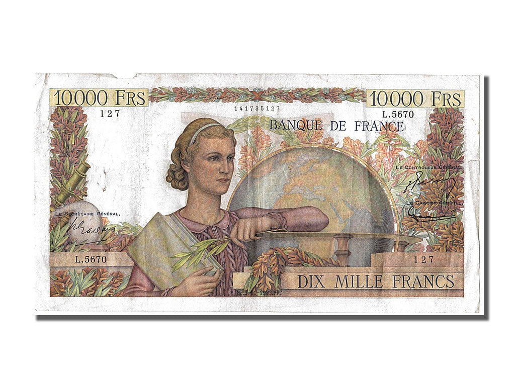 Francia, 10,000 Francs, 10 000 F 1945-1956 ''Génie Français'', 1953, KM:132...