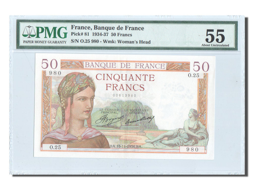 France, 50 Francs, 50 F 1934-1940 ''Cérès'', 1934, KM #81, 1934-11-15, graded, P