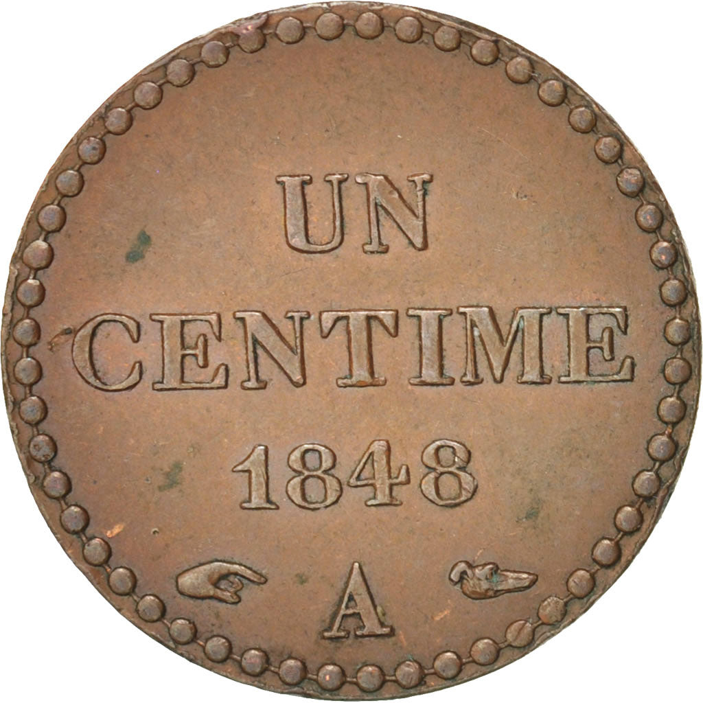 France, Dupré, Centime, 1848, Paris, AU(50-53), Bronze, KM:754, Gadoury:84