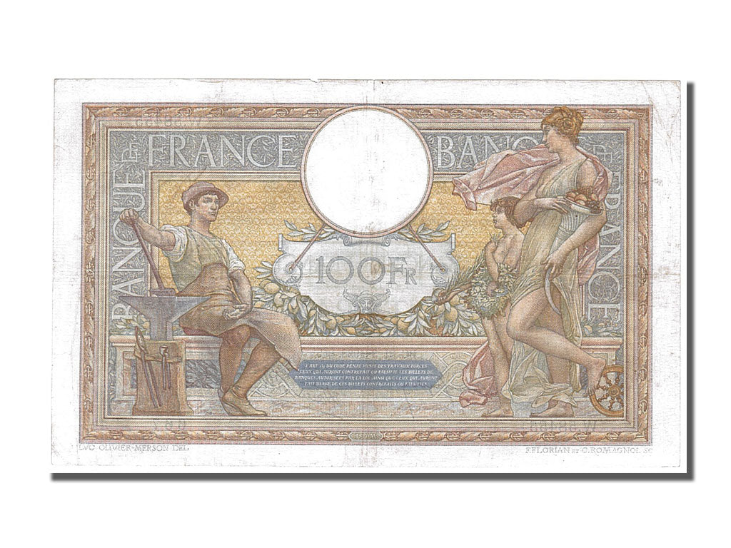 France, 100 Francs, 100 F 1908-1939 ''Luc Olivier Merson'', 1938, KM #86b,...