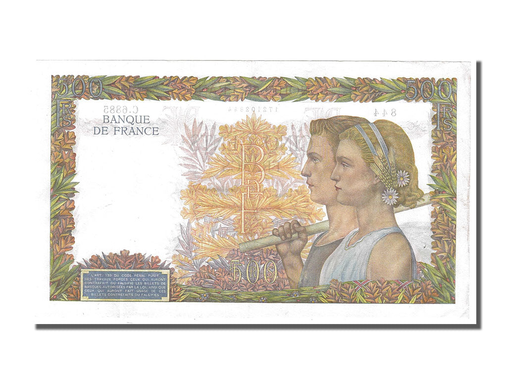 France, 500 Francs, 500 F 1940-1944 ''La Paix'', 1942, KM #95b, 1942-10-01,...