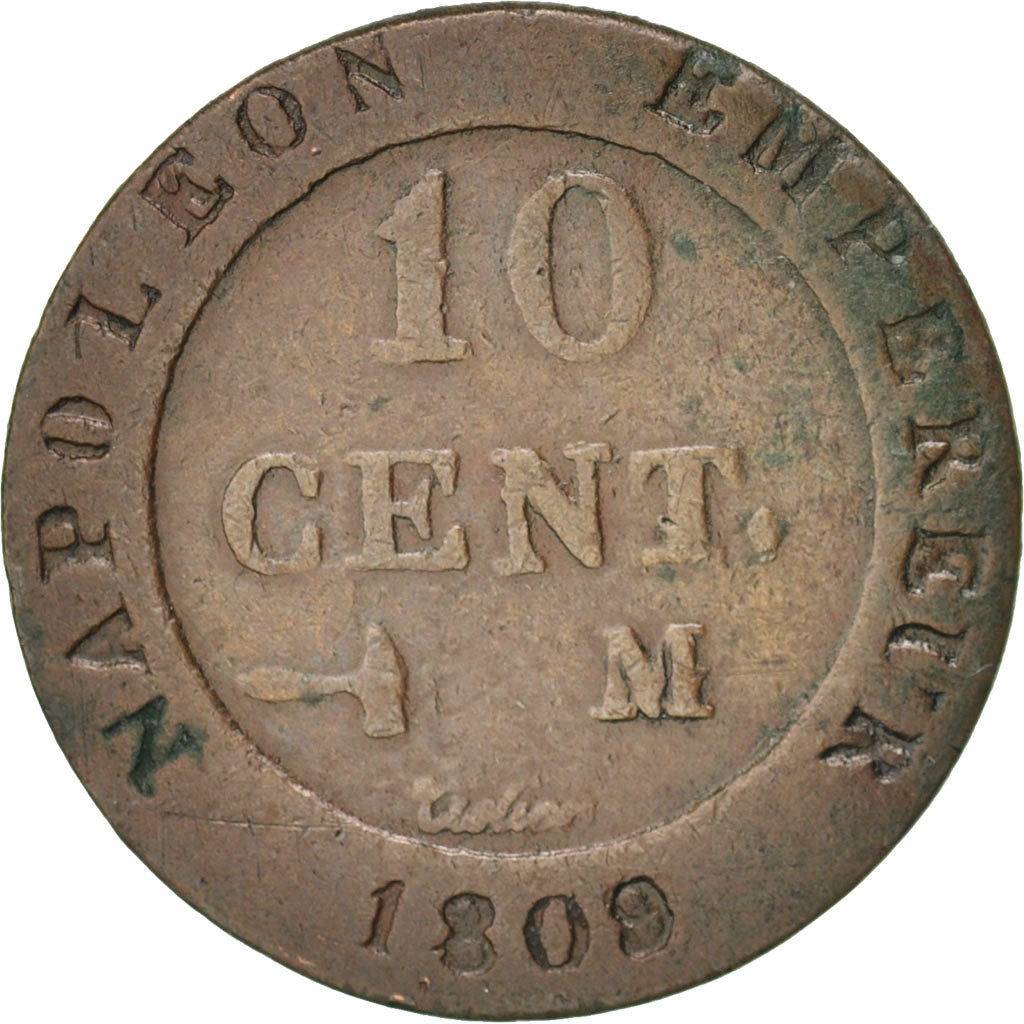 France, Napoléon I, 10 Centimes, 1809, Toulouse, F(12-15), Billon, KM:676.6
