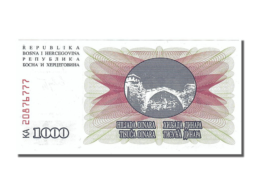 Billet, Bosnia - Herzegovina, 1000 Dinara, 1992, 1992-07-01, NEUF