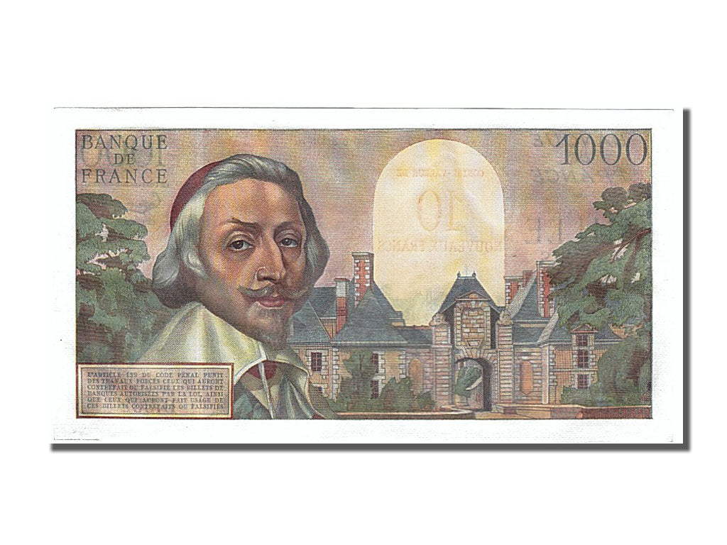 France, 10 Nouveaux Francs on 1000 Francs, 1955-1959 Overprinted with...