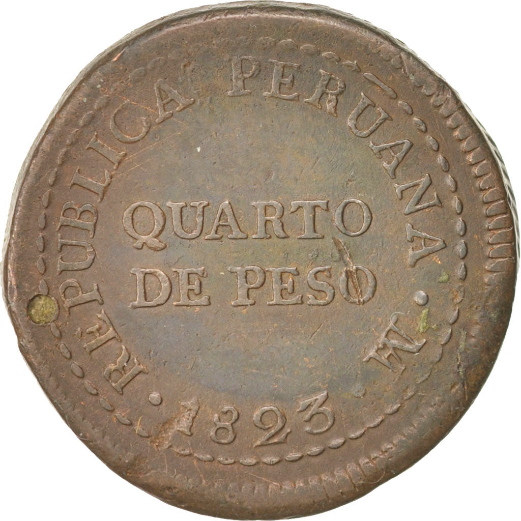 Peru, 1/4 Peso, Quarto De Peso, 1823, Lima, EF(40-45), Copper, KM:138