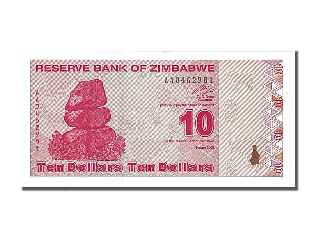Banknot, Zimbabwe, 10 Dollars, 2009, UNC(65-70)