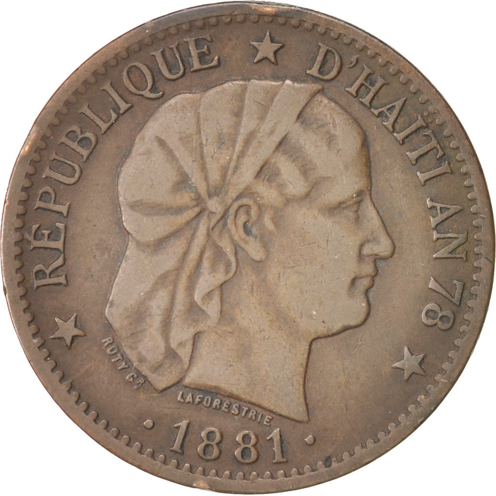 Haiti, 2 Centimes, 1881, EF(40-45), Bronze, KM:43
