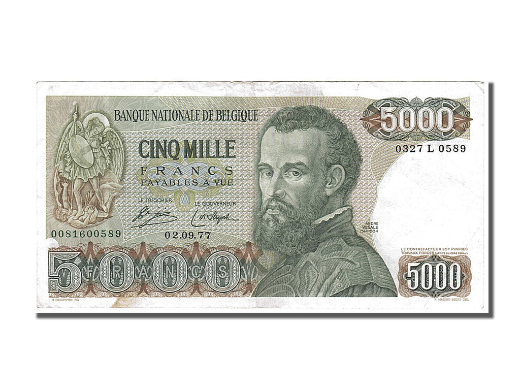 Banknote, Belgium, 5000 Francs, 1977, 1977-08-02, EF(40-45)