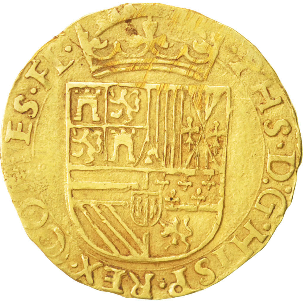 Belgique, Flandres, Philippe II d'Espagne, 1/2 Réal, Bruges, TTB, Or