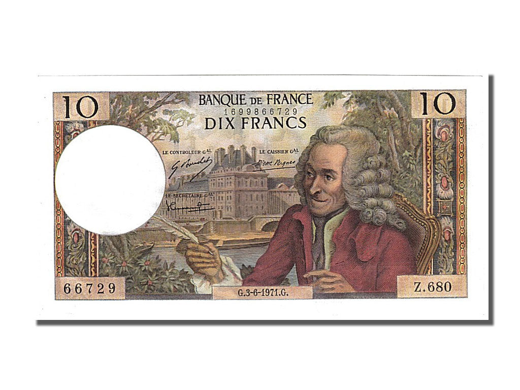 Banknote, France, 10 Francs, 10 F 1963-1973 ''Voltaire'', 1971, 1971-06-03