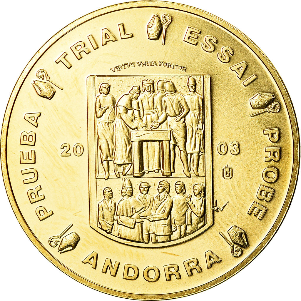 Andorra, Medal, 50 C, Essai Trial, 2003, MS(65-70), Copper-Nickel Gilt