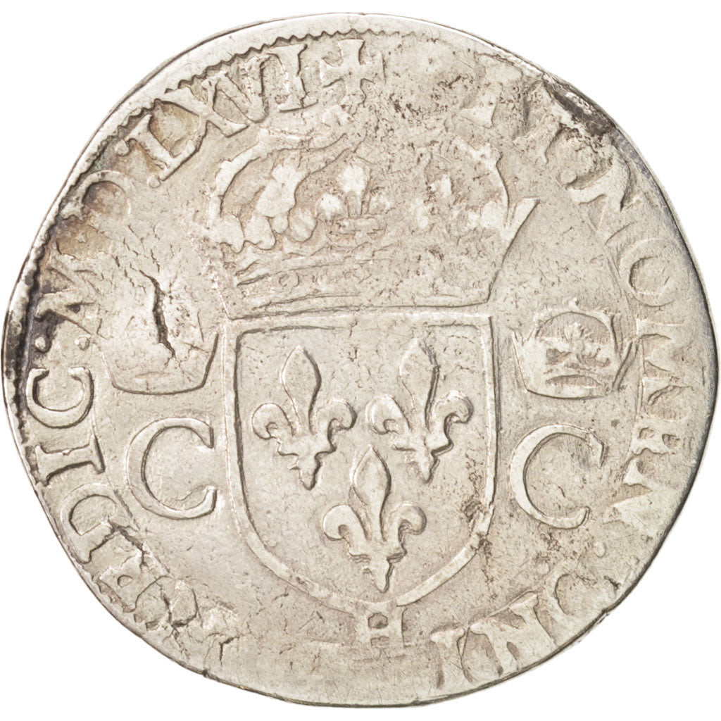 France, Charles IX, Teston, 1566, La Rochelle, F(12-15), Silver, Sombart:4602