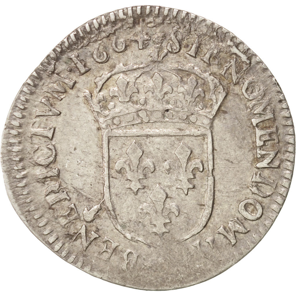 France, Louis XIV (1643-1715), 1/12 Ecu, 1664, EF(40-45), Silver, Gadoury:115