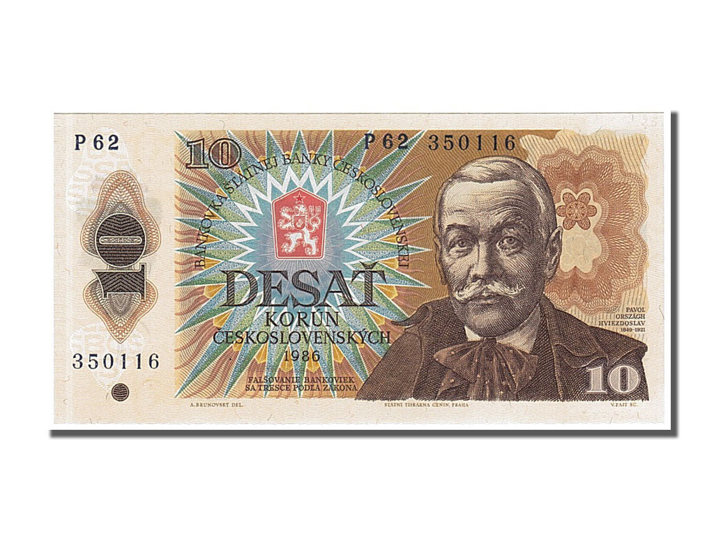 Billete, 10 Korun, 1986, Checoslovaquia, UNC