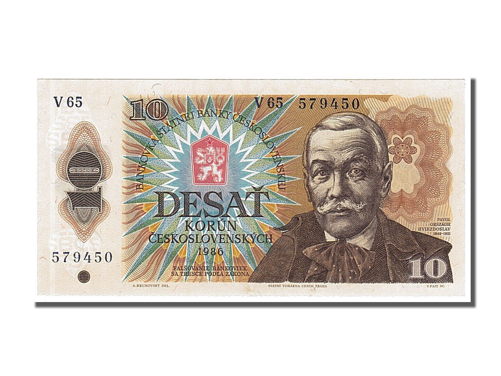 Banconote, Cecoslovacchia, 10 Korun, 1986, FDS