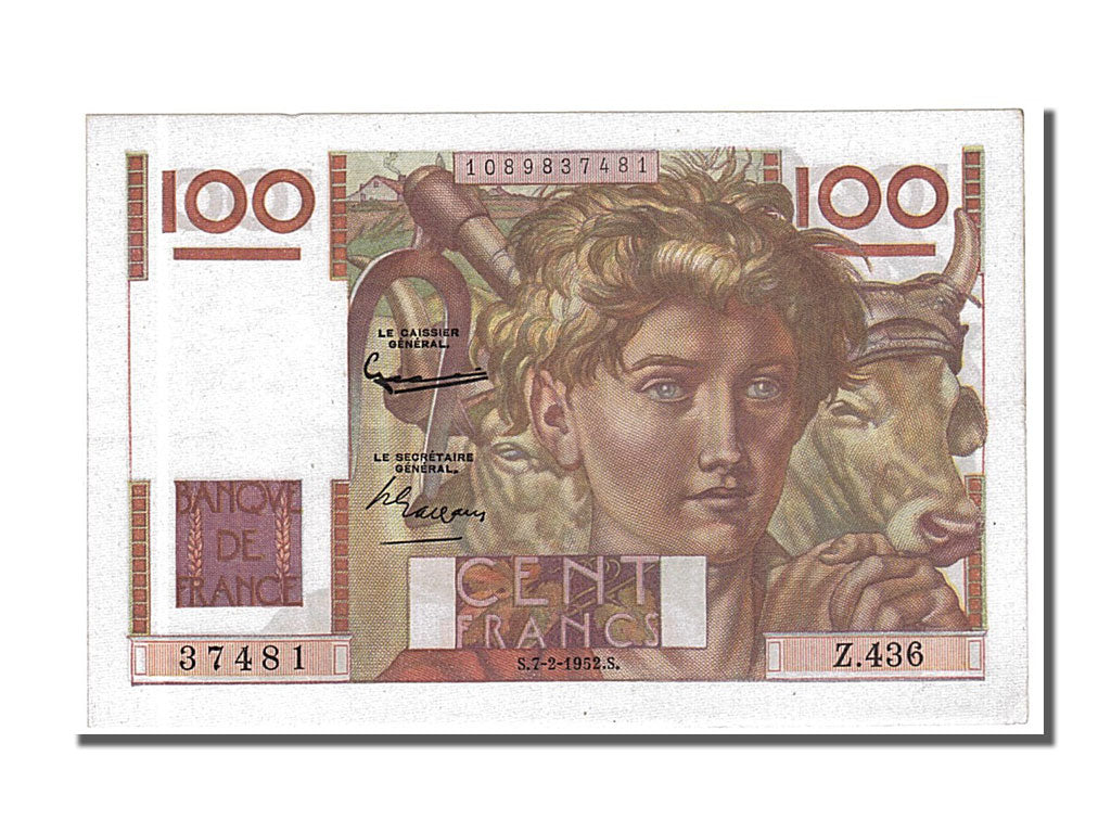 France, 100 Francs, 100 F 1945-1954 ''Jeune Paysan'', 1952, KM #128d,...
