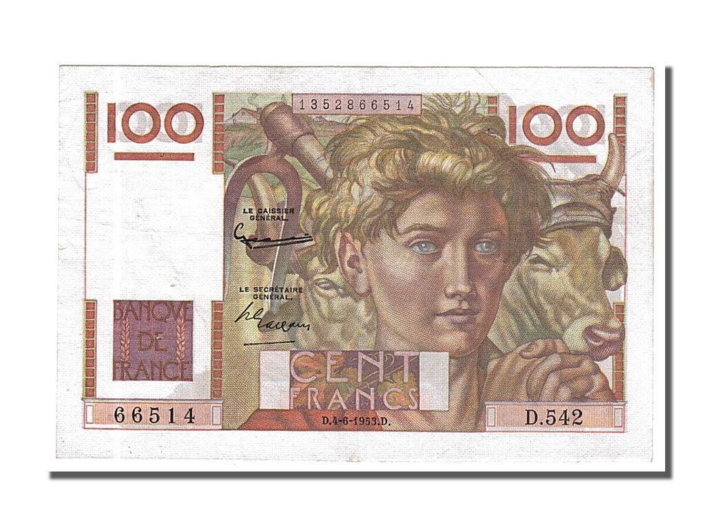 France, 100 Francs, 100 F 1945-1954 ''Jeune Paysan'', 1953, KM #128d,...
