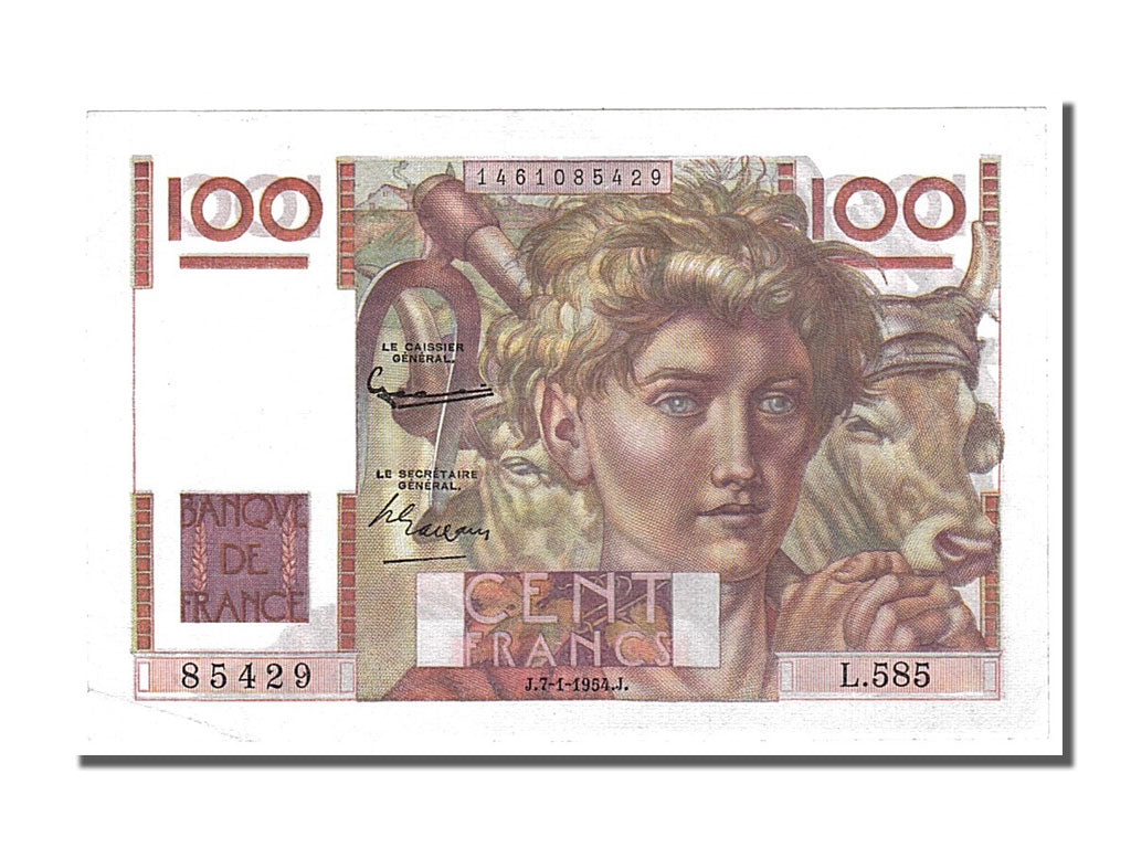 France, 100 Francs, 100 F 1945-1954 ''Jeune Paysan'', 1954, KM #128d,...