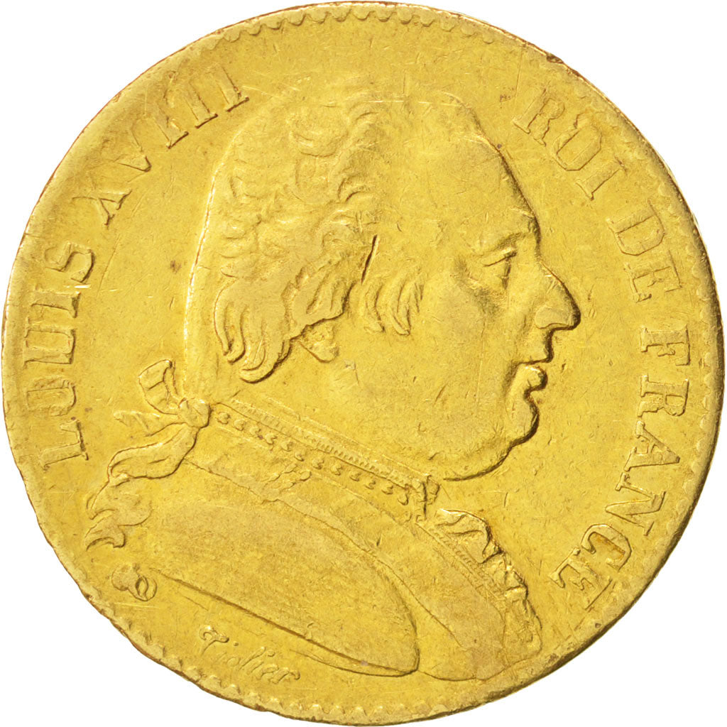France, Louis XVIII, 20 Francs, 1815, Bordeaux, EF(40-45), Gold, KM 706.3