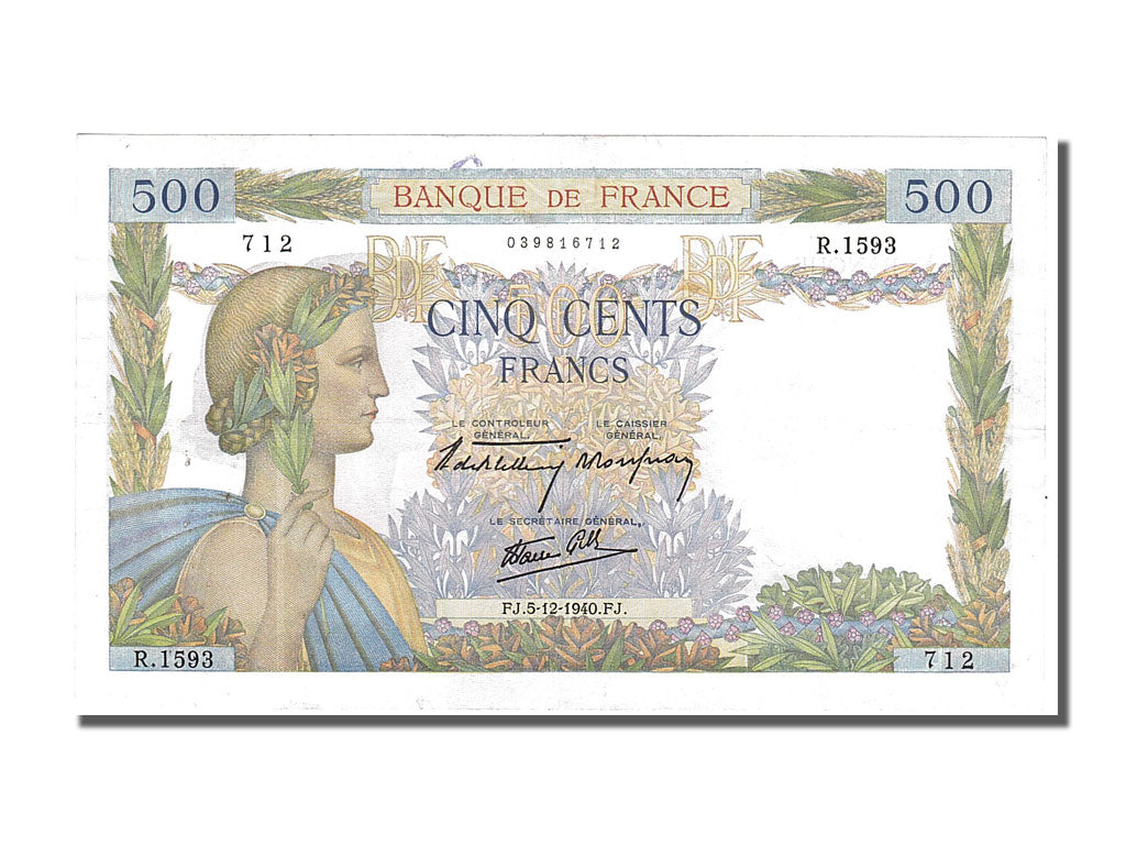 France, 500 Francs, 500 F 1940-1944 ''La Paix'', 1940, KM #95a, 1940-12-05,...