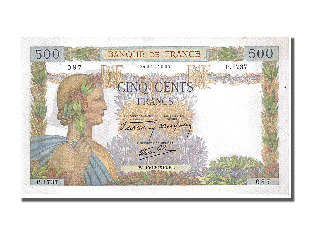 Banknote, France, 500 Francs, 500 F 1940-1944 ''La Paix'', 1940, 1940-12-19
