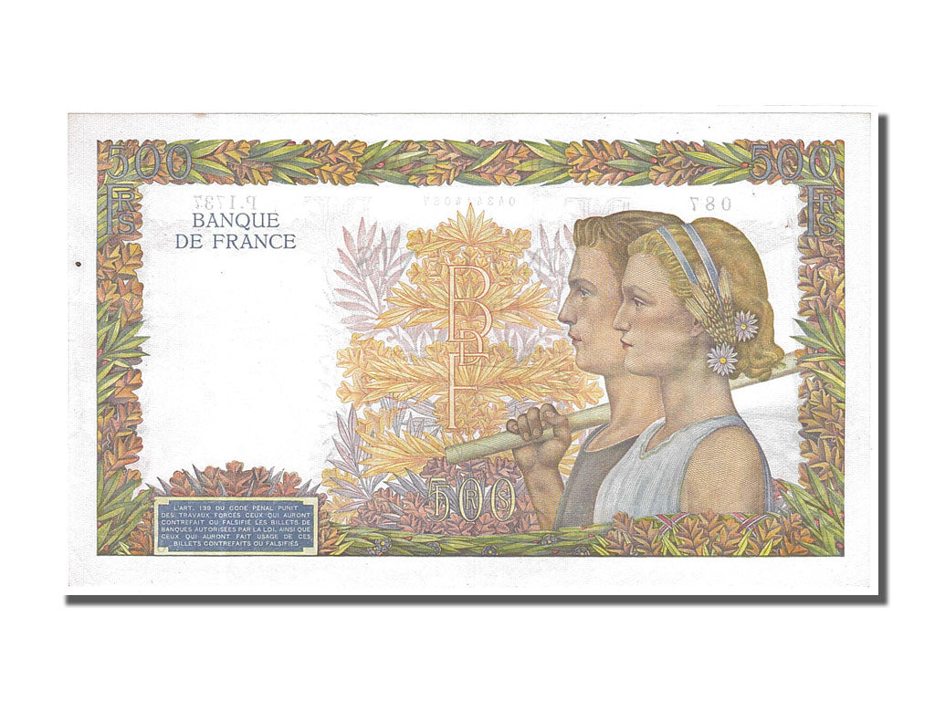 Banknote, France, 500 Francs, 500 F 1940-1944 ''La Paix'', 1940, 1940-12-19