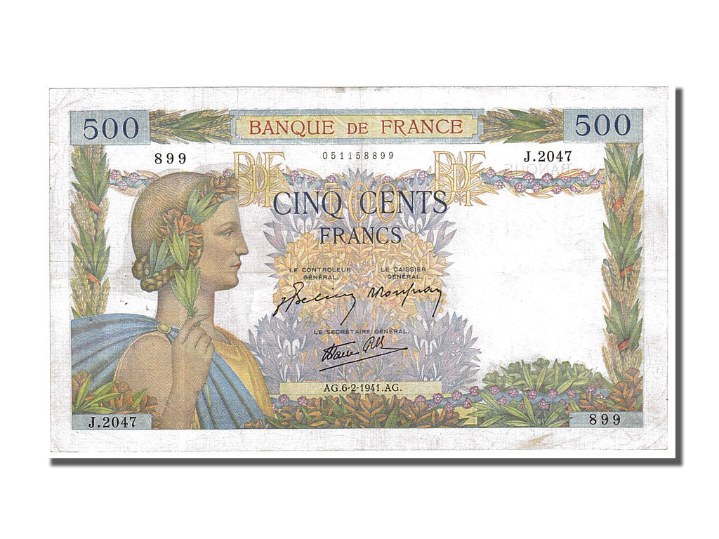 France, 500 Francs, 500 F 1940-1944 ''La Paix'', 1941, KM #95b, 1941-02-06,...